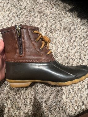 Sperry Brown Leather and Dark Brown Rubber Kids Duck Boots
